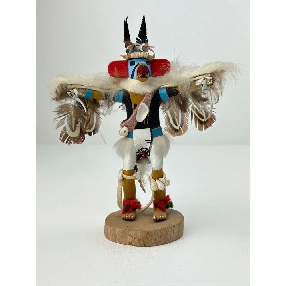 Vintage Native American Handmade Eagle Kachina Sculpture Signed Original 7.5in H